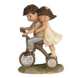 [6PR5027] Deko Kinder auf einem Fahrrad Braun 10x6x14 cm