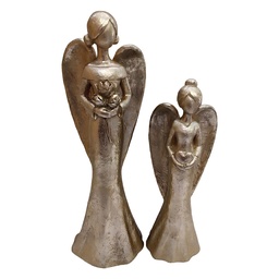 [6PR6539] Deko Engel (set 2) Goldfarbig 11x9x33 / 9x7x26 cm
