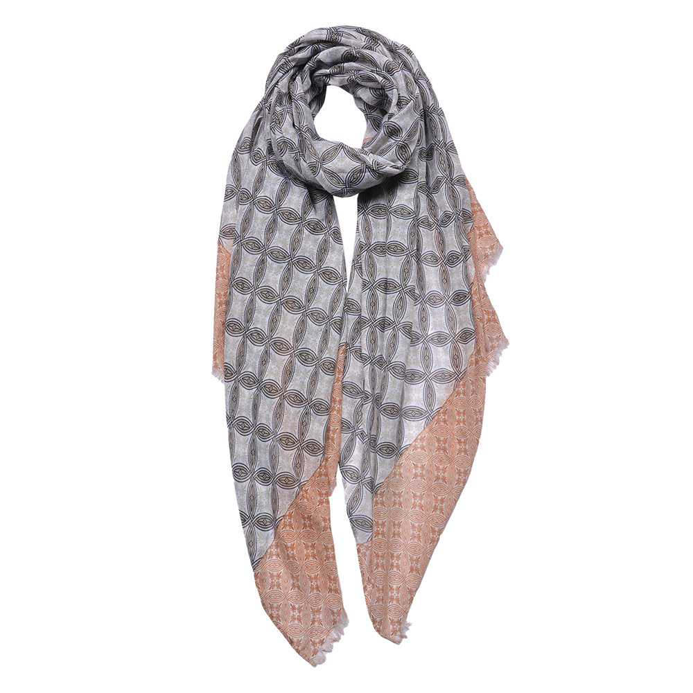 Foulard Donna stampato Marrone, Grigio 90x180 cm