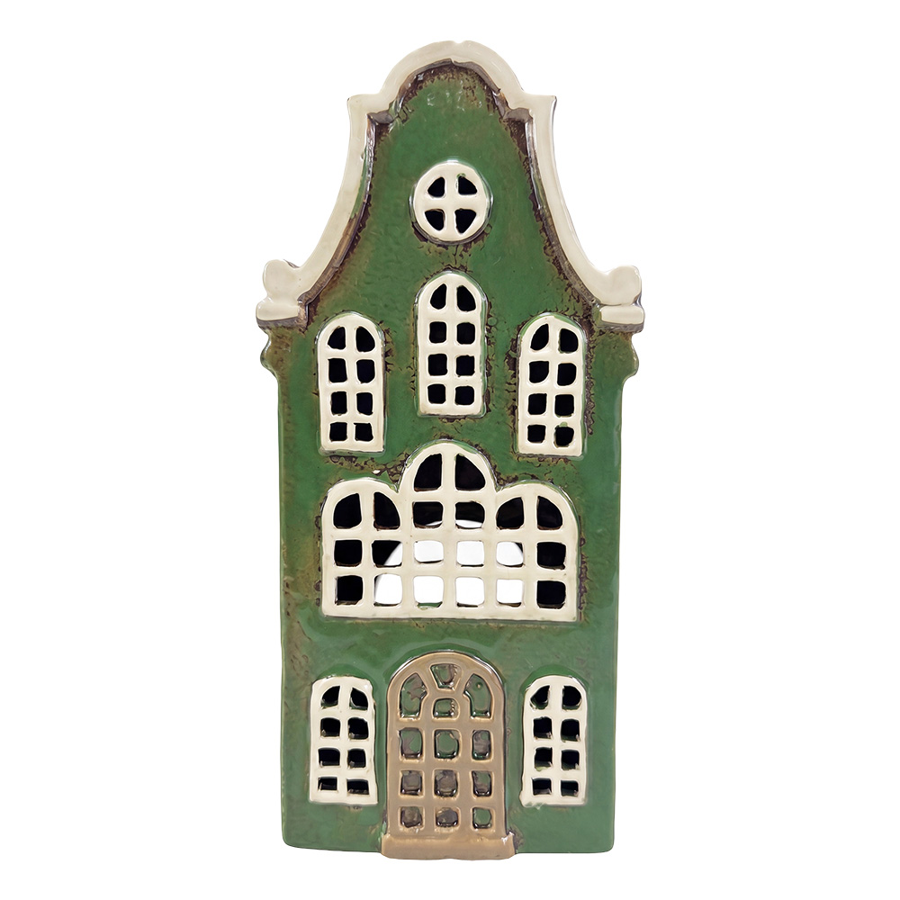 Portacandele Natale Casette Verde Marrone 12x9x25 cm