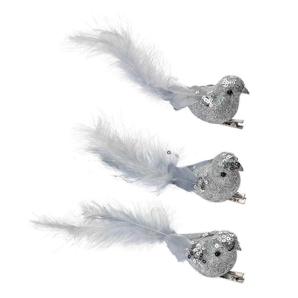 Decoratie vogel (set van 3) 12x3x4 cm