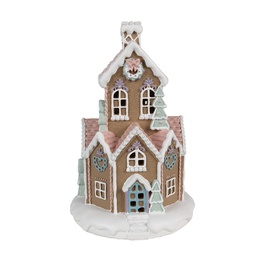 [6PR4308] Dekoration Haus mit LED Braun Weiß Ø 14x22 cm / 3xAAA