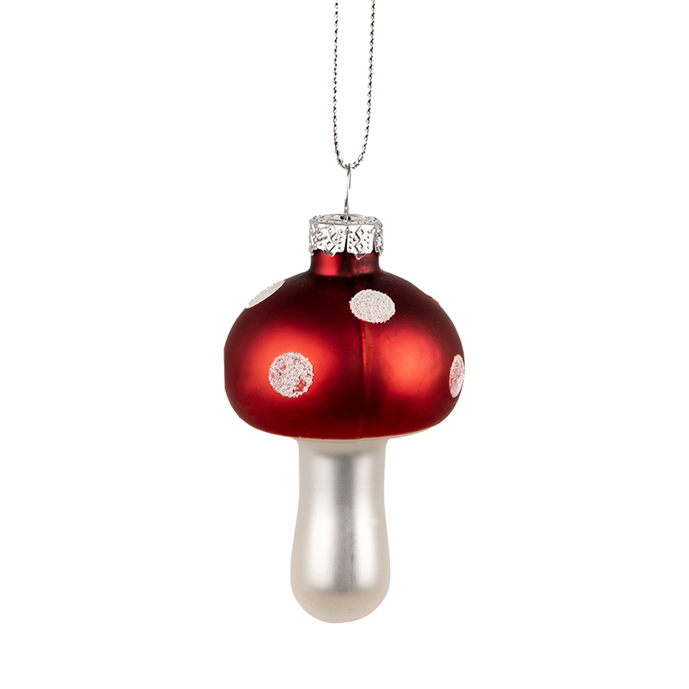 Boule de Noël champignon Rouge Blanc Ø 4x7 cm