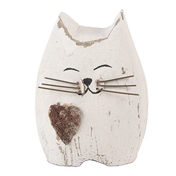 [6H2435S] Décoration Chat Blanc Marron 6x4x7 cm
