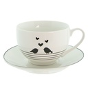 Kaffeetasse mit Unterteller Weiß, Schwarz 12x9x7 cm / Ø 14x2 cm / 220 ml