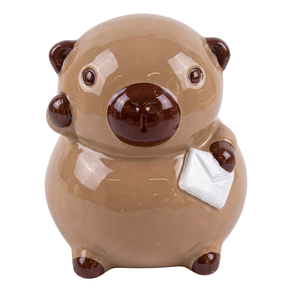 Piggy Bank Brown White 13x13x15 cm