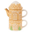 Teekanne mit Becher Braun Weiß 19x12x23 cm / 550 ml / 450 ml