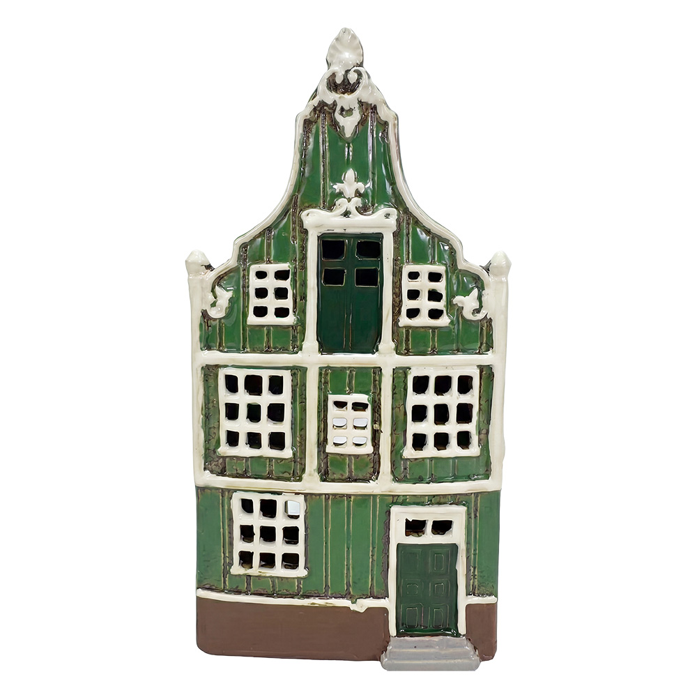 Tealight Holder Christmas House Green Brown 13x9x26 cm