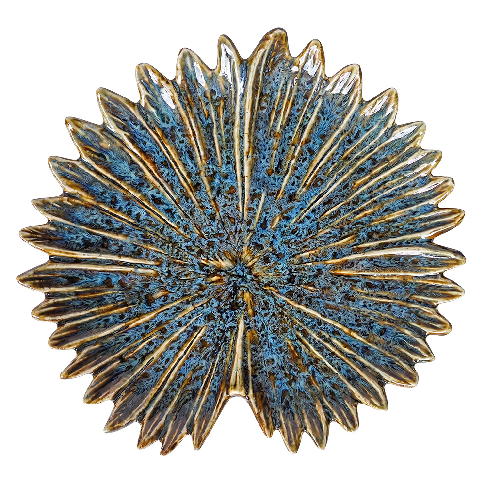 Decorative bowl Flower Blue Beige Ø 14x2 cm