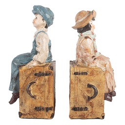 [6PR5556] Fermalibri ( set di 2 ) Marrone Blu 19x10x22 cm