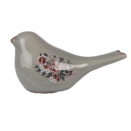 [6CE1969L] Décoration Oiseau Gris Rose 25x10x13 cm