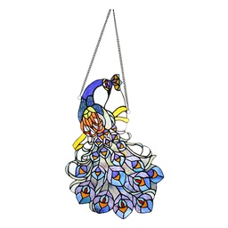 [5LL-6238] Tiffany Fensterbild Pfau Blau 34x1x50/70 cm