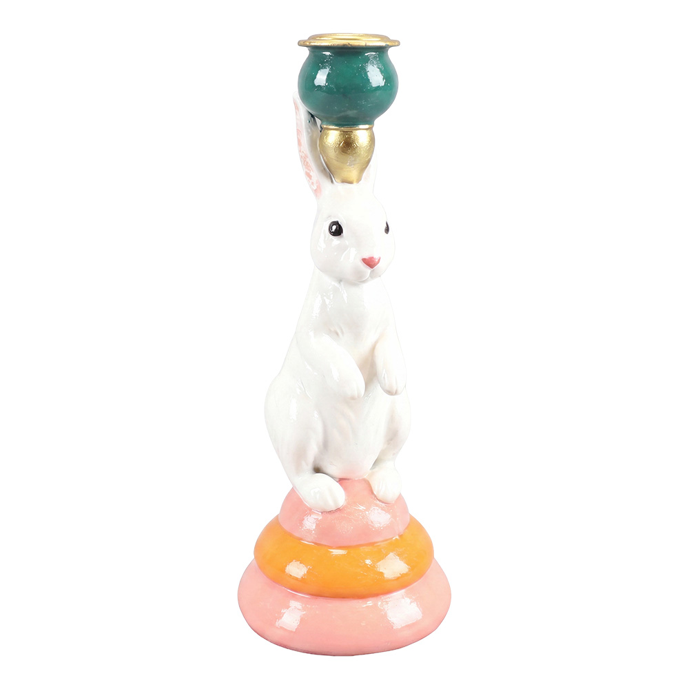 Candlestick Rabbit White Pink Ø 10x23 cm