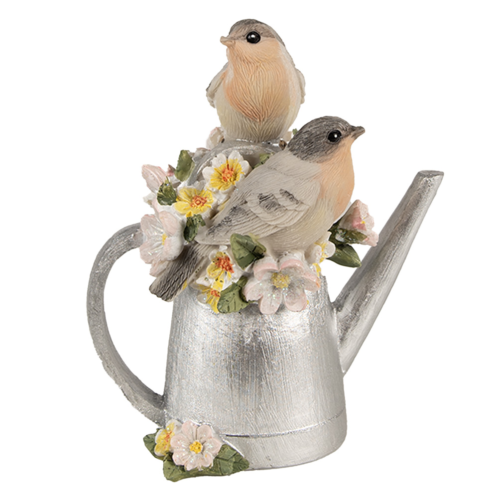 Decoratie vogels op gieter 11x8x13 cm
