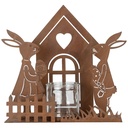 Tealight Holder Hous with rabbits Brown 26x9x26 cm
