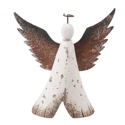 [6H2416M] Decorazione Natalizie Angelo Bianco Marrone 14x4x15 cm