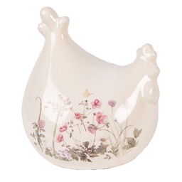 [6CE2402] Décoration Poule Beige Rose 12x11x13 cm