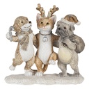 Weihnachtsdeko Standbild Hunde und Katze Grau, Beige, Weiß 13x5x12 cm