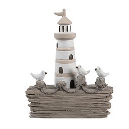 [6PR4422] Décoration Phare Blanc Marron 10x4x12 cm