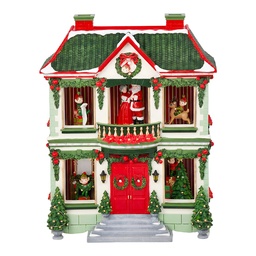 [6PR6497] Music box House With LED Green Red 37x17x47 cm / 3xAA