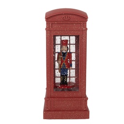 [66412] Weihnachtsdekoration Telefonzelle mit Nussknacker Rot 9x9x21 cm / 3xAAA