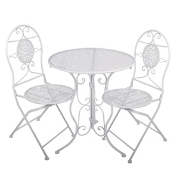 [5Y1434] Bistroset Bistrotisch Bistrostühle (3-tlg.) Weiß Ø 60x70 / 50x40x93 cm (2)