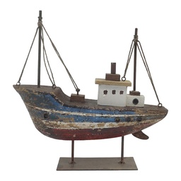 [6H2523] Miniatura Decorativa Barca Marrone Blu 23x7x22 cm