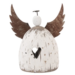 [6H2419L] Decorazione Natalizie Angelo Bianco Marrone 19x6x21 cm