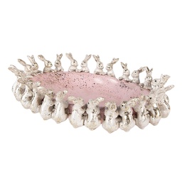 [6PR6023] Decorative Bowl/Platter with rabbits Beige Pink 26x19x7 cm