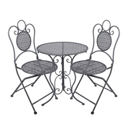 [5Y1429] Bistro Set Table Chairs (3 pcs) Grey Ø 60x71 / 50x40x93 cm (2)