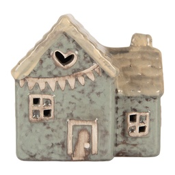 [6CE2272] Dekoration Haus mit LED Grün Beige 8x6x8 cm