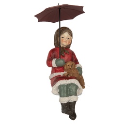 [6PR5523] Deko Kind mit Hund Rot Braun 10x7x19 cm