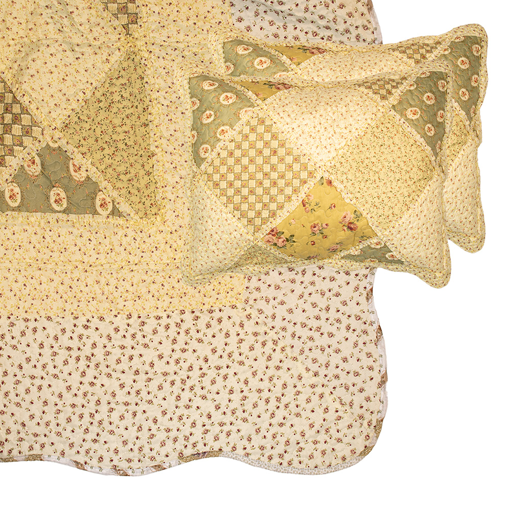 Bedspread Green Beige 230x250 cm / 2x pillowcase 50x70 cm