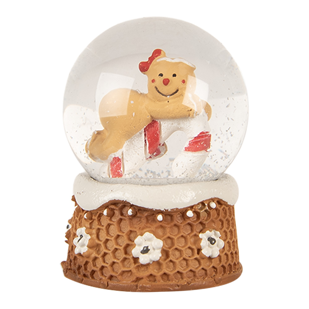 Schneekugel mit Lebkuchenmännchen Braun Beige Ø 5x7 cm