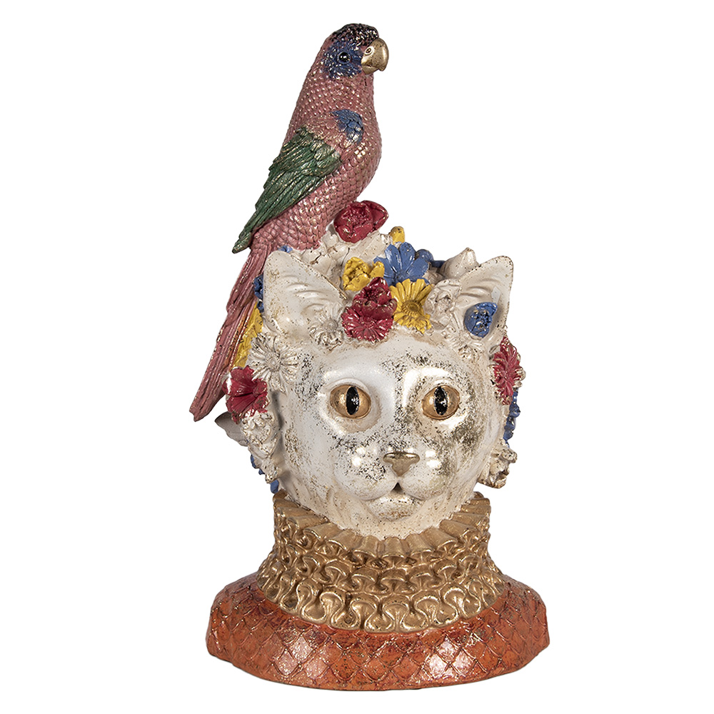 Decoratie buste kat met vogel 24x21x40 cm