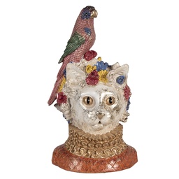 [6PR6040] Décoration buste Chat avec oiseau Blanc Couleur or 24x21x40 cm