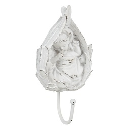 [6PR3518] Wandhaken Blatt Weiß 8x5x17 cm