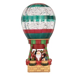 [6PR6181] Music box Hot air balloon with LED Brown Green 13x13x25 cm / 3xAAA