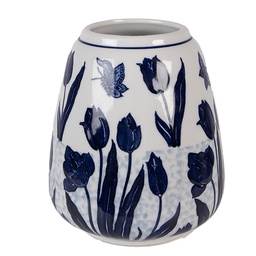 [6CE2377] Vase Blanc Bleu Ø 16x18 cm