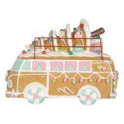 [6PR5837] Decorazione Bus con LED Marrone Bianco 31x12x23 cm / 2xAAA