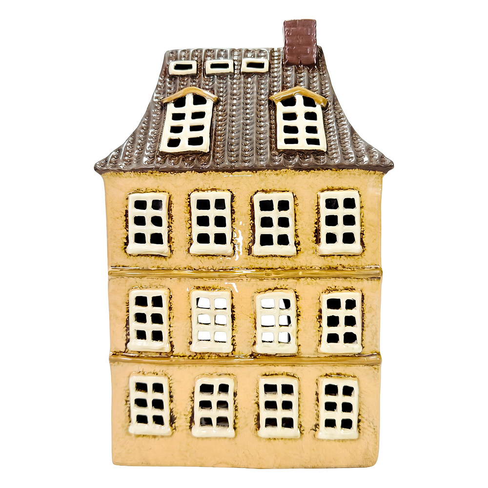 Portacandele Natale Casette Beige Marrone 18x11x28 cm