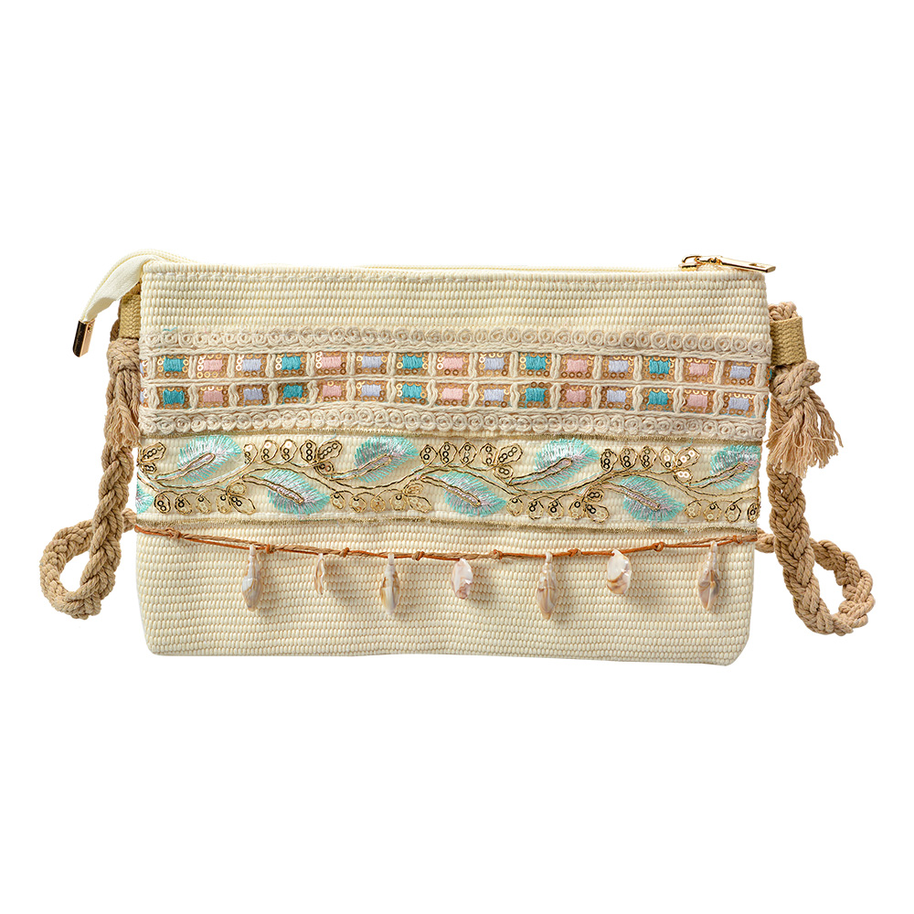 Dame Tasche Beige Blau 30x3x18 cm