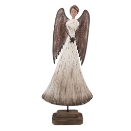 [6H2424] Decorazione Natalizie Angelo Bianco Marrone 19x6x42 cm