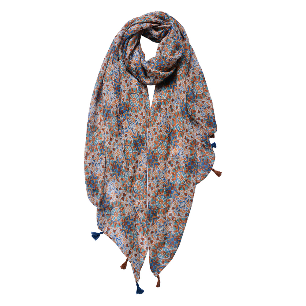 Schal Damen Muster Orange Blau 90x180 cm