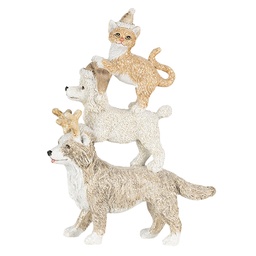 [6PR4647] Weihnachtsdeko Standbild Hunde und Katze Grau, Beige, Weiß 12x4x17 cm