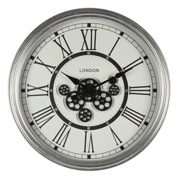 [5KL0203] Wanduhr Silberfarbig Ø 60x10 cm / 1xAA / 1xC