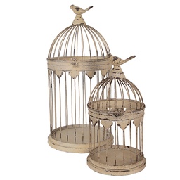 [5Y1283] Gabbia per Uccelli Decorativa (Set di 2) Marrone Beige Ø 32x60 / Ø 23x40 cm