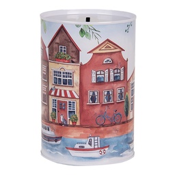 [6BL0158] Money box Blue Beige Ø 10x15 cm