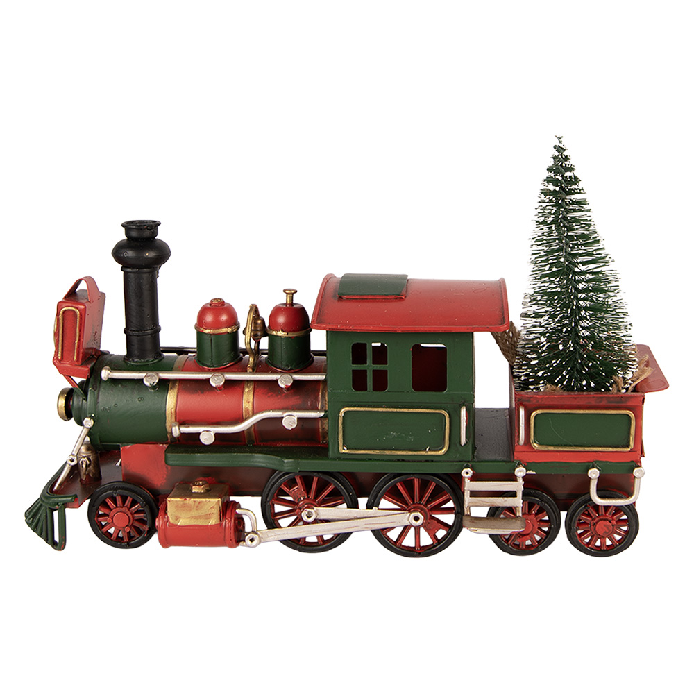 Decoratie locomotief met kerstdecoratie 28x9x17 cm