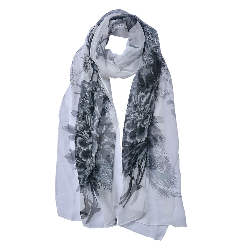 Scarf Women Print White 50x160 cm